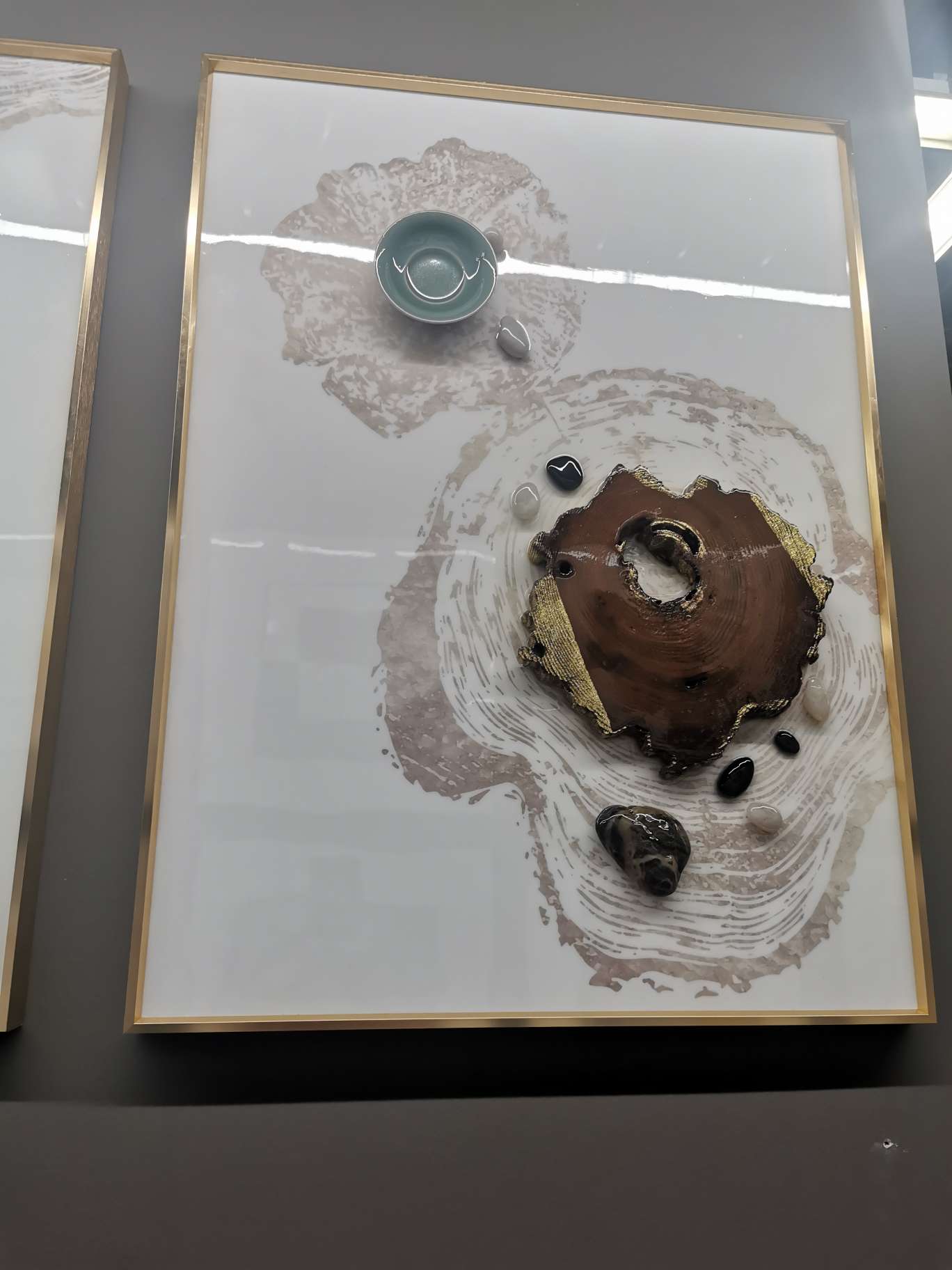 石桌现代玄关装饰挂画实物立体画大气新复古别墅酒店软装金属