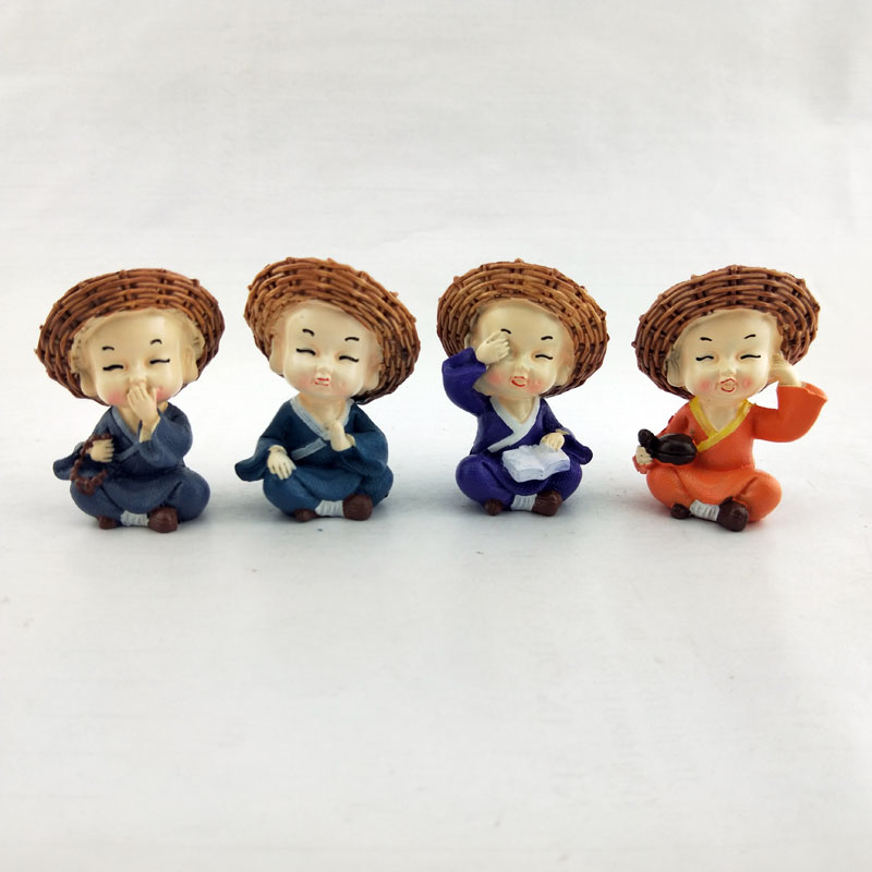 Straw hat, little monk, Four-Not-monk, handicrafts, ornaments, car decorations, bonsai, landscape small accessories details Picture