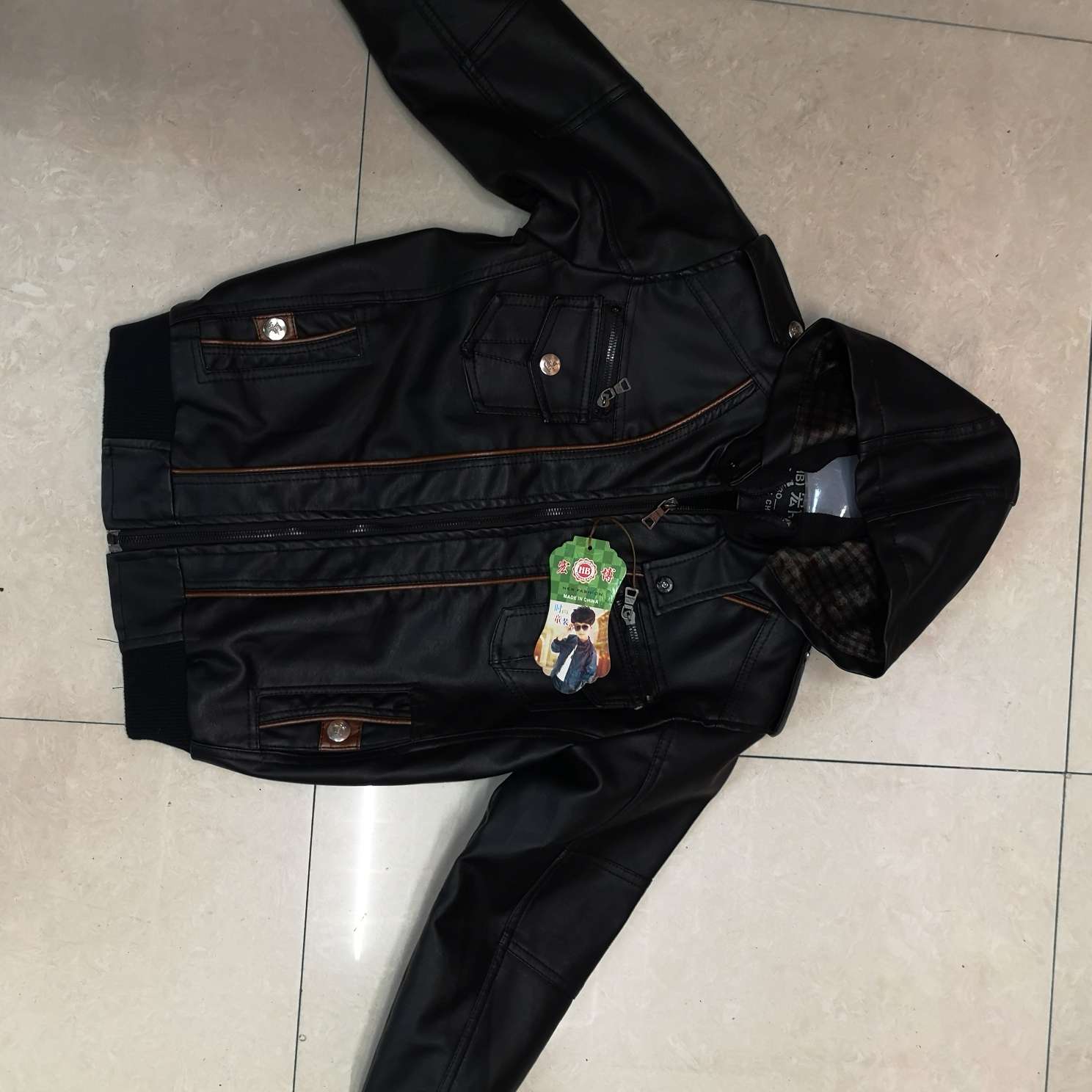 Leather jacket for boys autumn/winter 2020 New style for children, Chinese style jacket for boys with fleece thickening