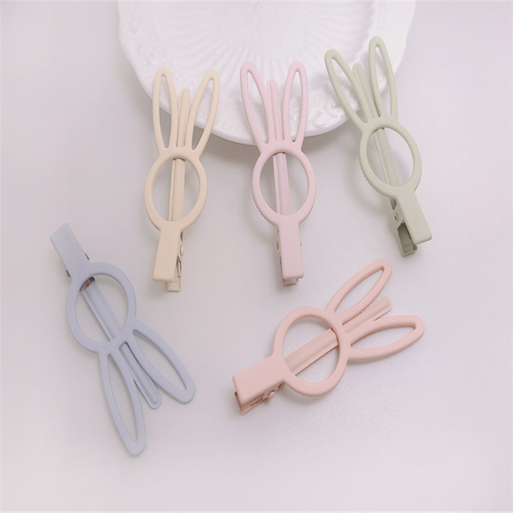 Factory Direct Sales 7Cm Rabbit Shape Duck Beak Clip Feel Rubber Paint Bangs Clip Children's Color Hair Clip