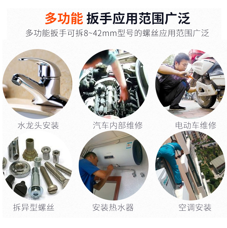 Universal Wrench With Spring Hand Multifunctional Double-Ended Manual Quick Large Opening Ratchet Wrench Auto Repair Tool Set undefined