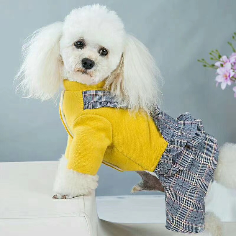 The new style is here! Pet baby overalls fake two-piece set! Monochrome clothes with plaid clothes suspenders skirt, wearing very good style! undefined