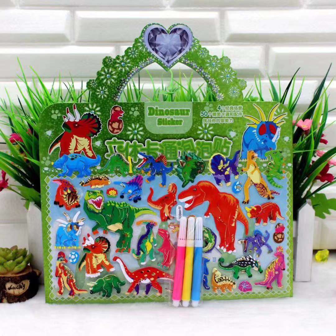 Hand - held coloring book with dinosaur bubble wrap