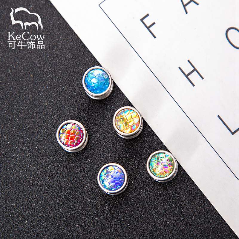 Changsheng Jewelry's personalized and simple fish-scale stainless steel dumbbell earrings are exclusively for export Specification image