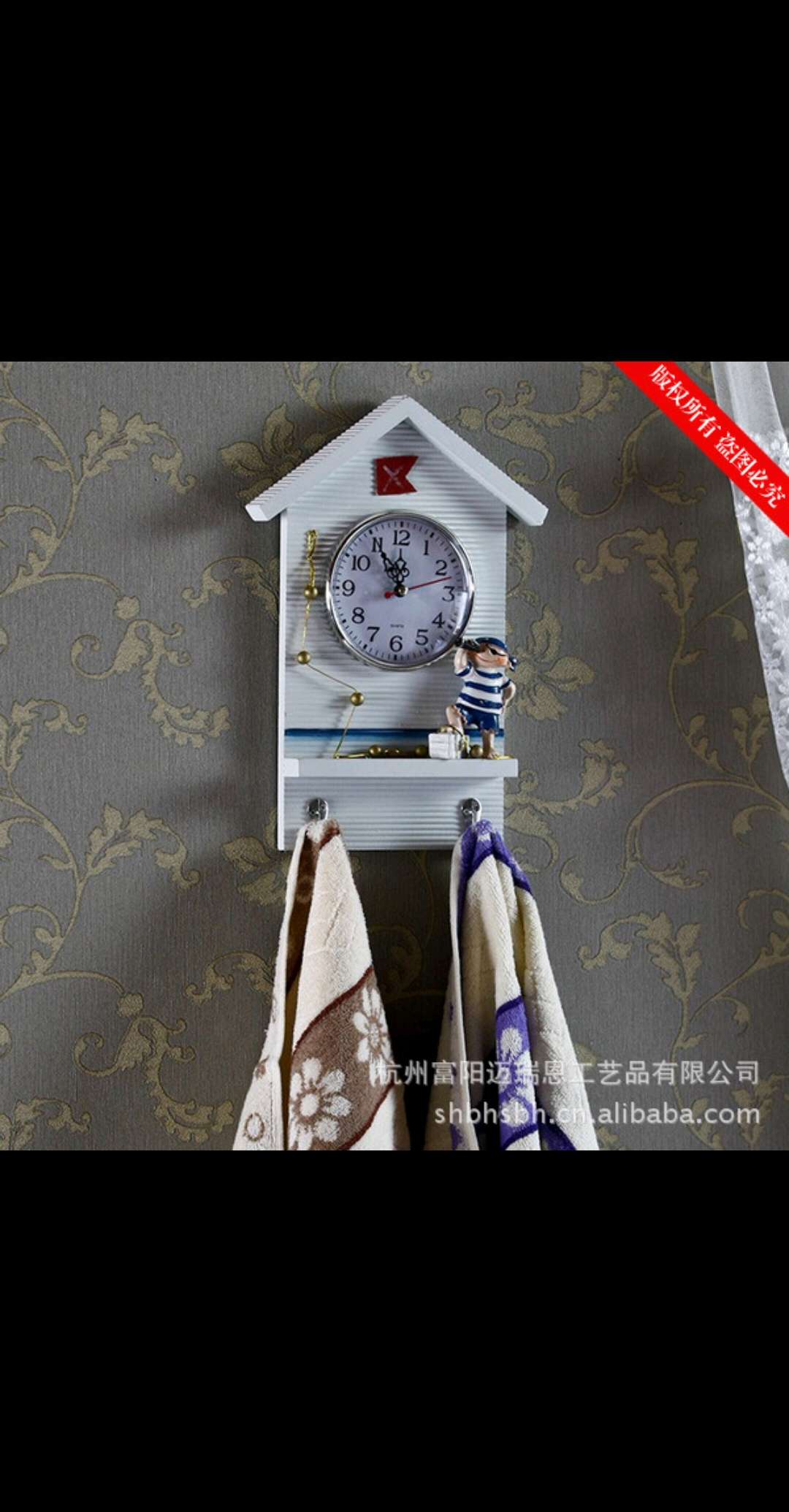 地中海风格木质 可爱挂钩 家居饰品 钟表MA07136A/B
