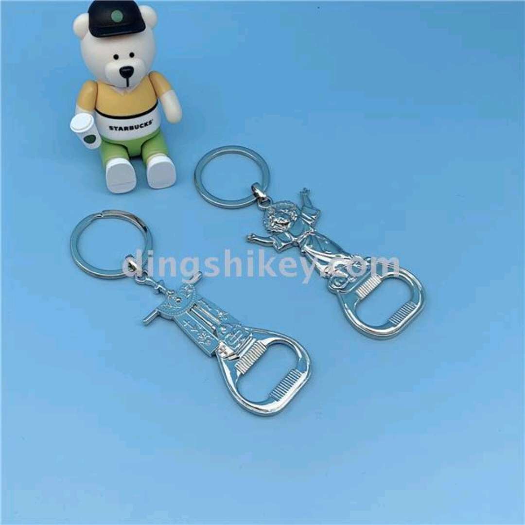 Zinc alloy bright nickel religious element bottle opener keychain Specification image