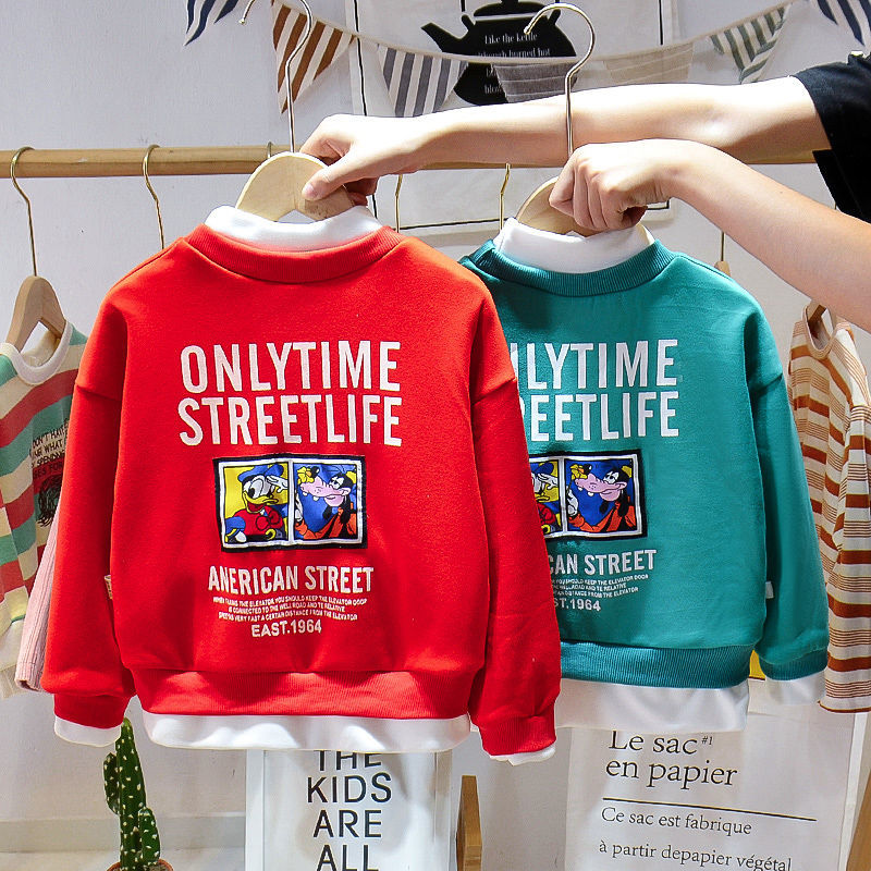Children's hoodie Spring and Autumn New Korean version of children's wear two fake outer wear with baby velvet long sleeves thumbnail