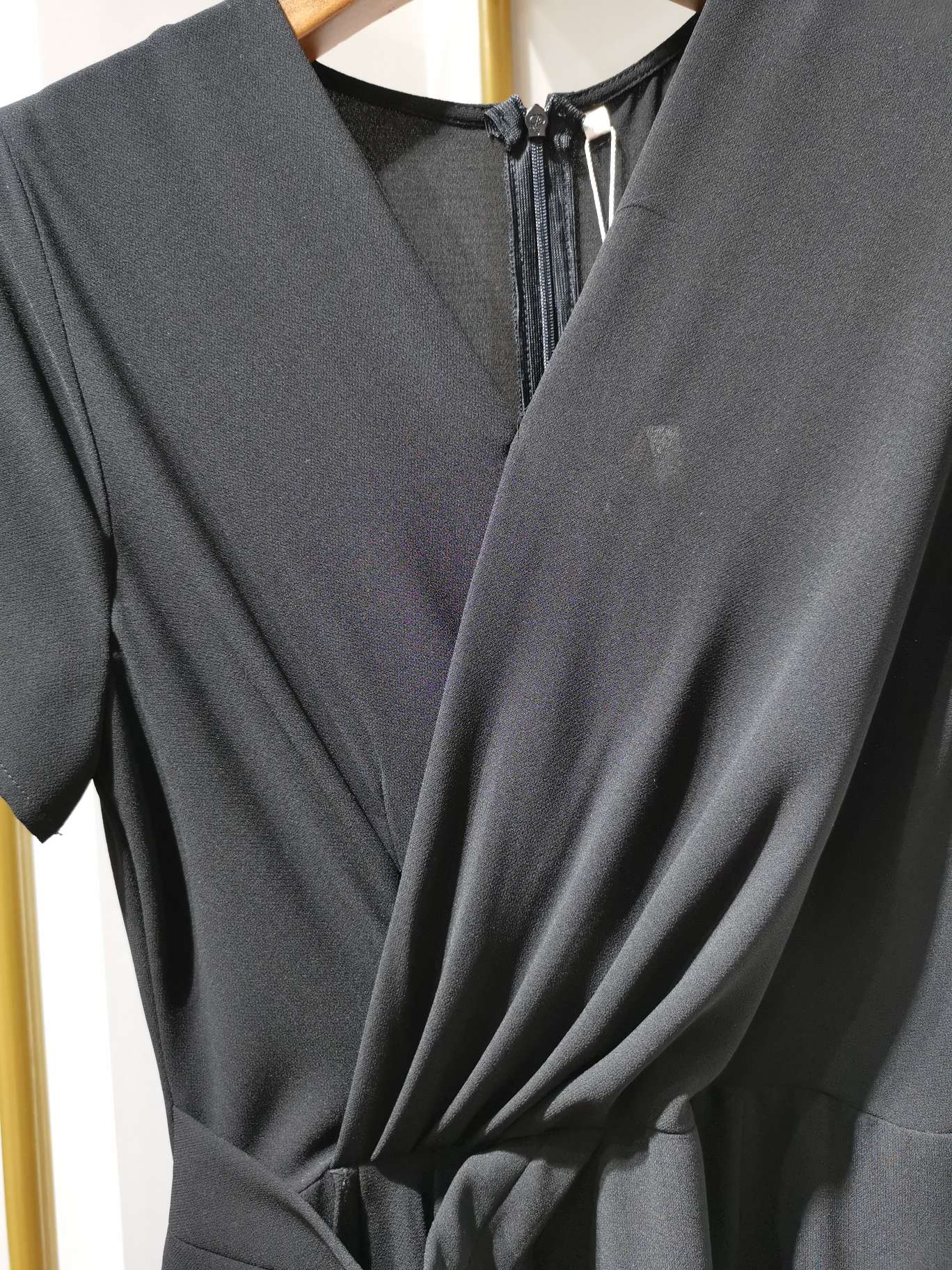 Fashionable Y-neck side-belt fitted long dress details Picture