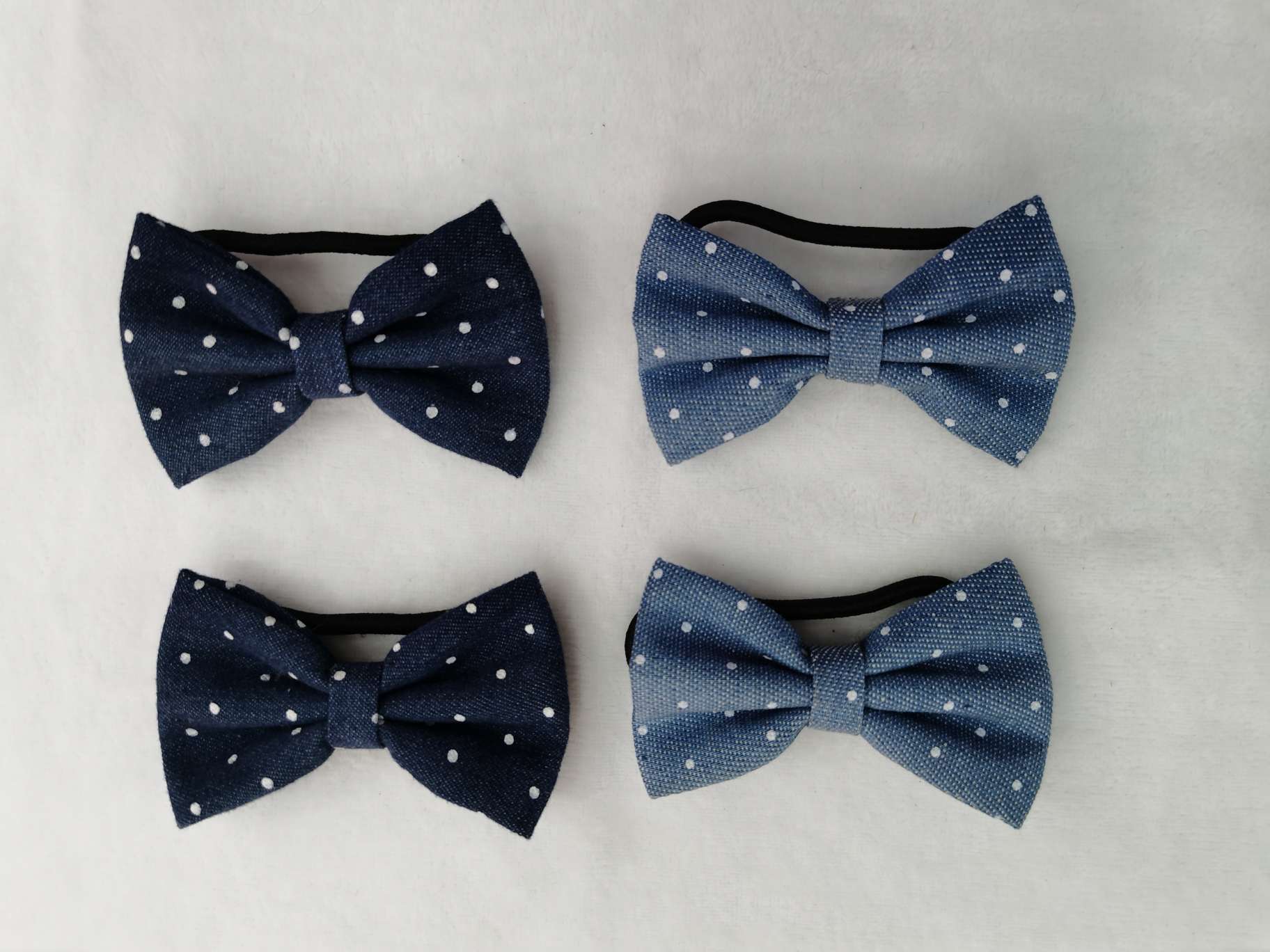 Fashion Accessories Fabric Denim Dots Bow Hair Loop Duck Clip