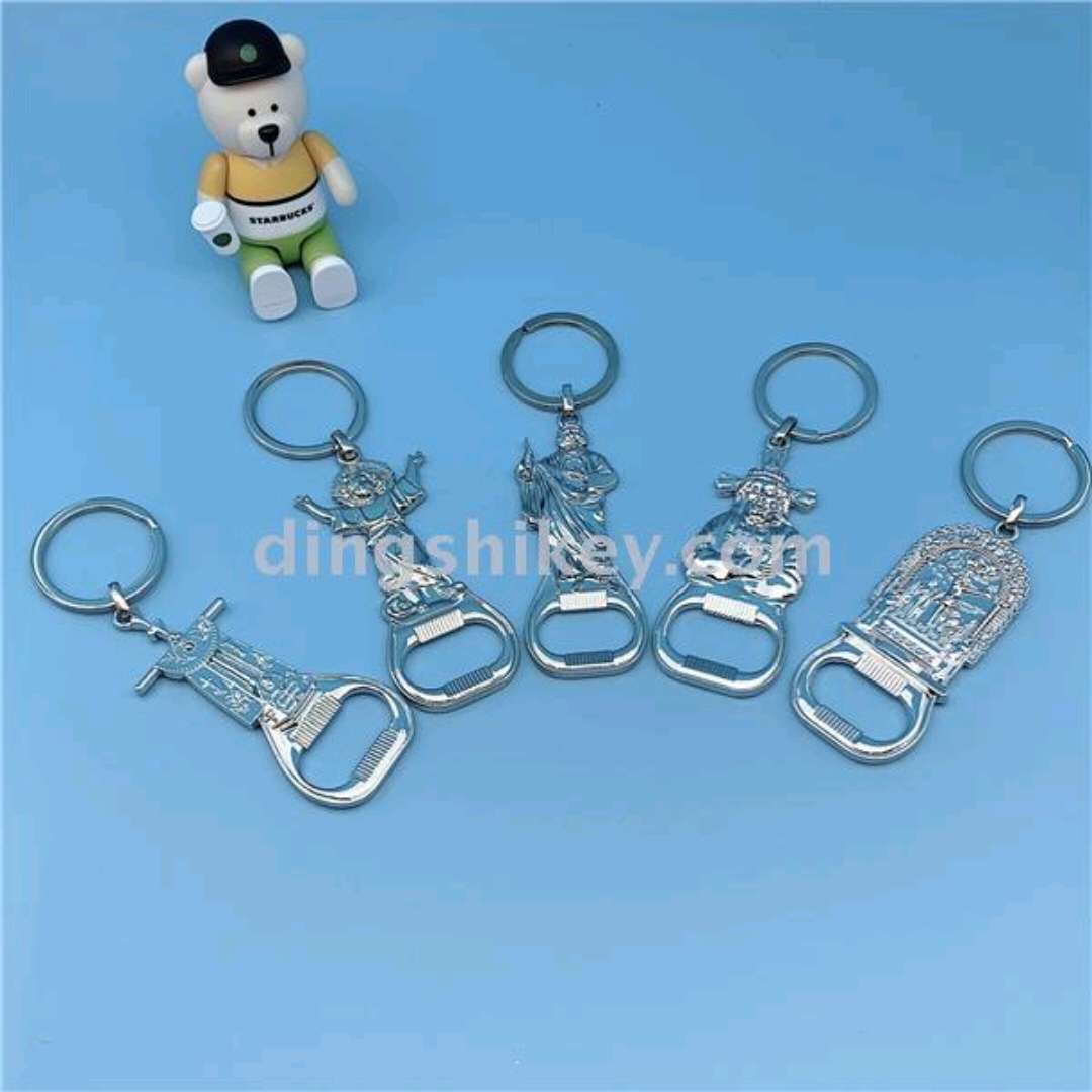 Zinc alloy bright nickel religious element bottle opener keychain