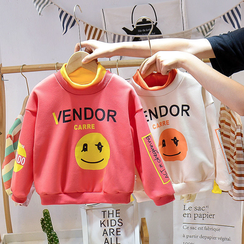 Children's hoodies for boys and girls, new Korean-style fake two-piece outer wear with fleece baby long-sleeved tops from Xiaotong Spring and Autumn
