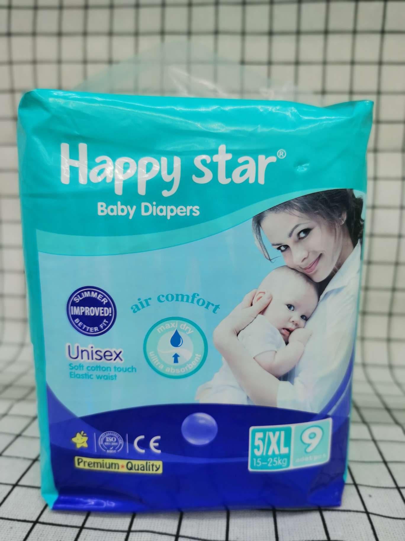 baby diapers: 
happy star:  
XL : 9pcs
24package/carton