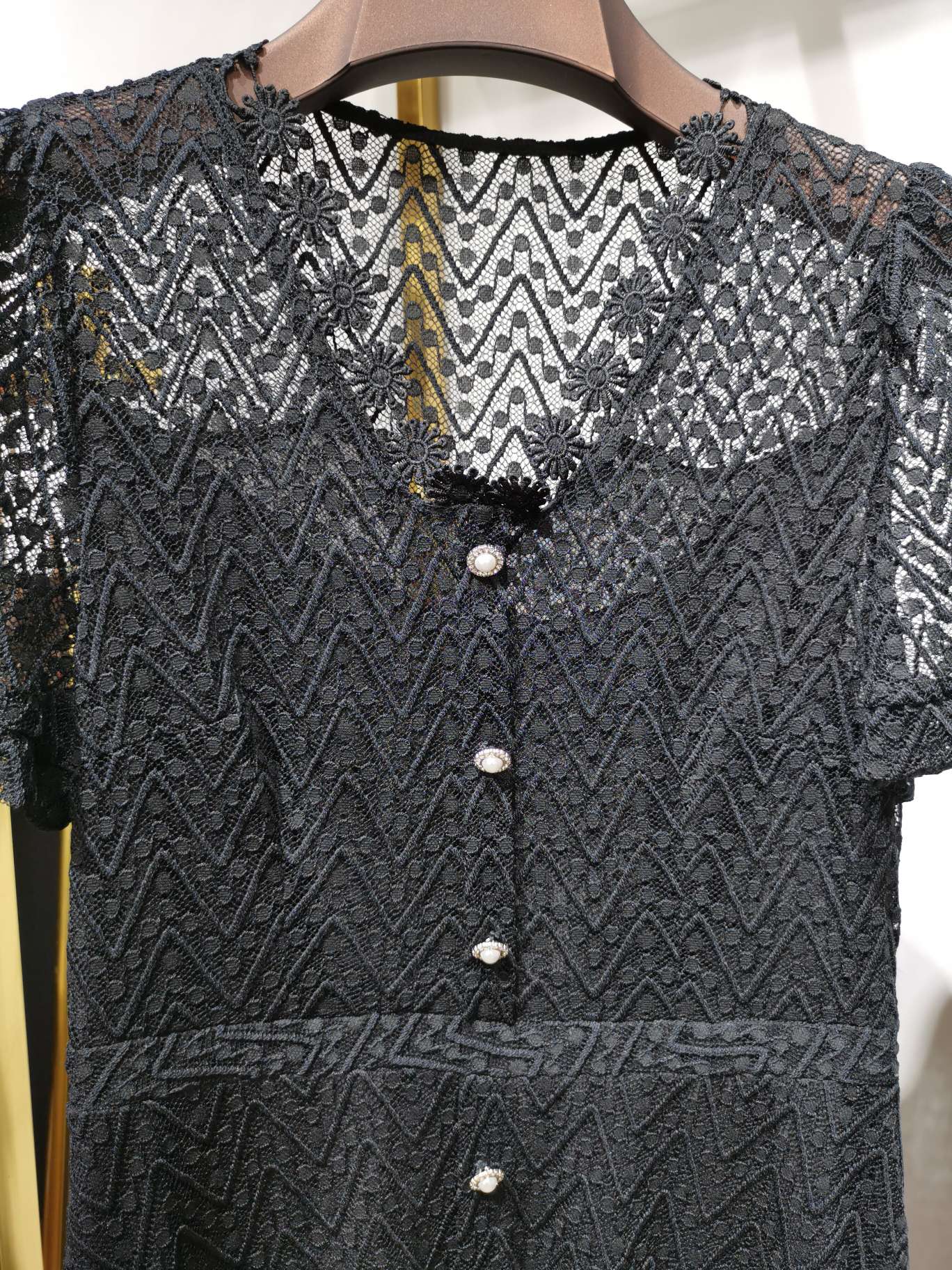 Lace fashion button-up waist-cinching women's dress details Picture