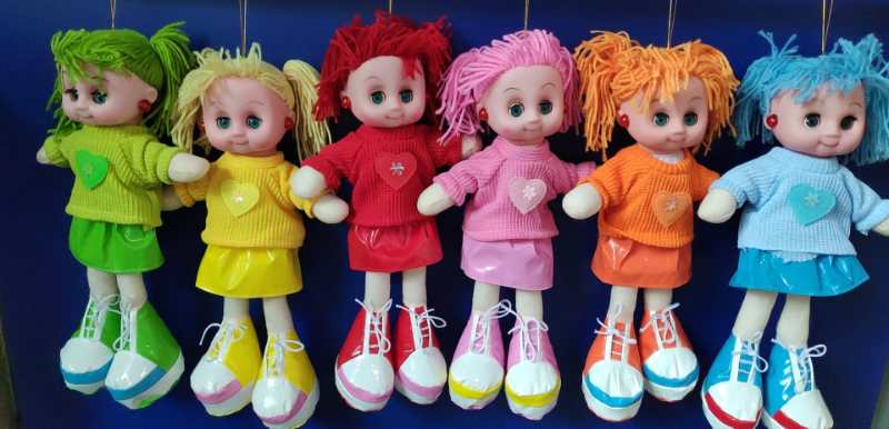 38 cm large woolen doll with music, ear lamps and glowing vinyl