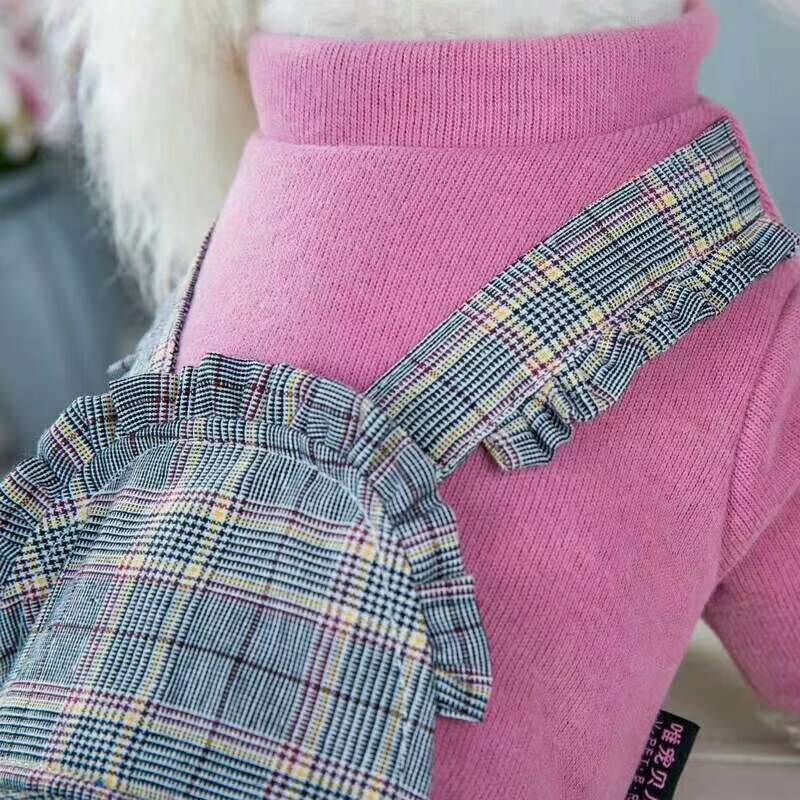 The new style is here! Pet baby overalls fake two-piece set! Monochrome clothes with plaid clothes suspenders skirt, wearing very good style! undefined