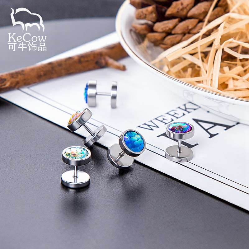 Changsheng Jewelry's personalized and simple fish-scale stainless steel dumbbell earrings are exclusively for export details Picture