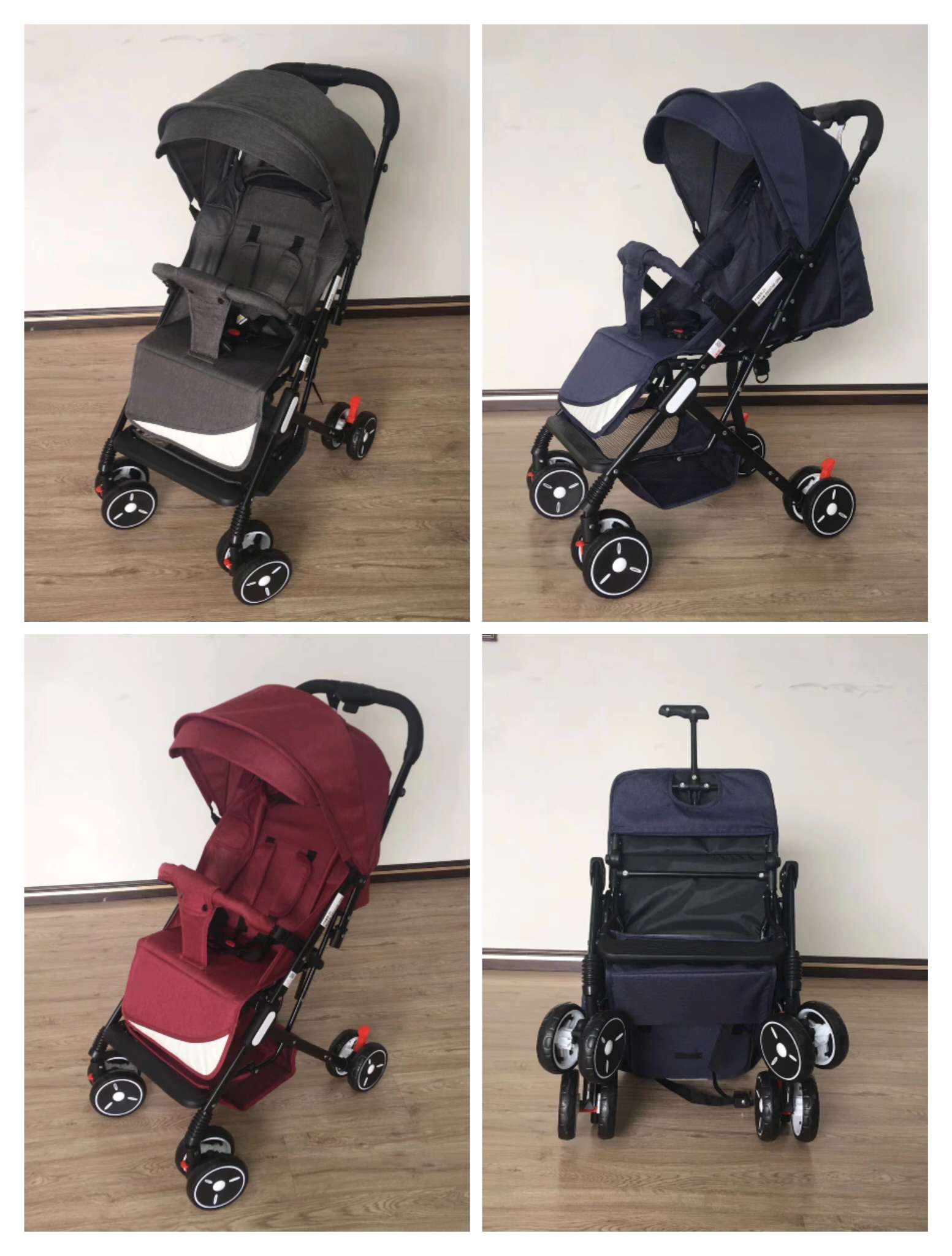 The baby stroller can be folded with one click