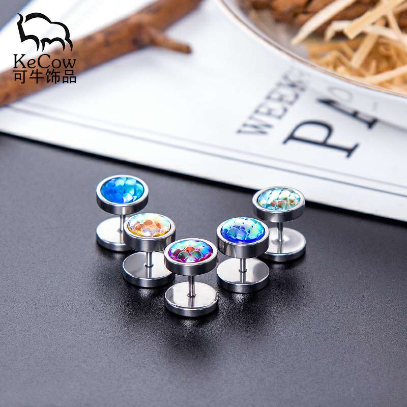 Changsheng Jewelry's personalized and simple fish-scale stainless steel dumbbell earrings are exclusively for export