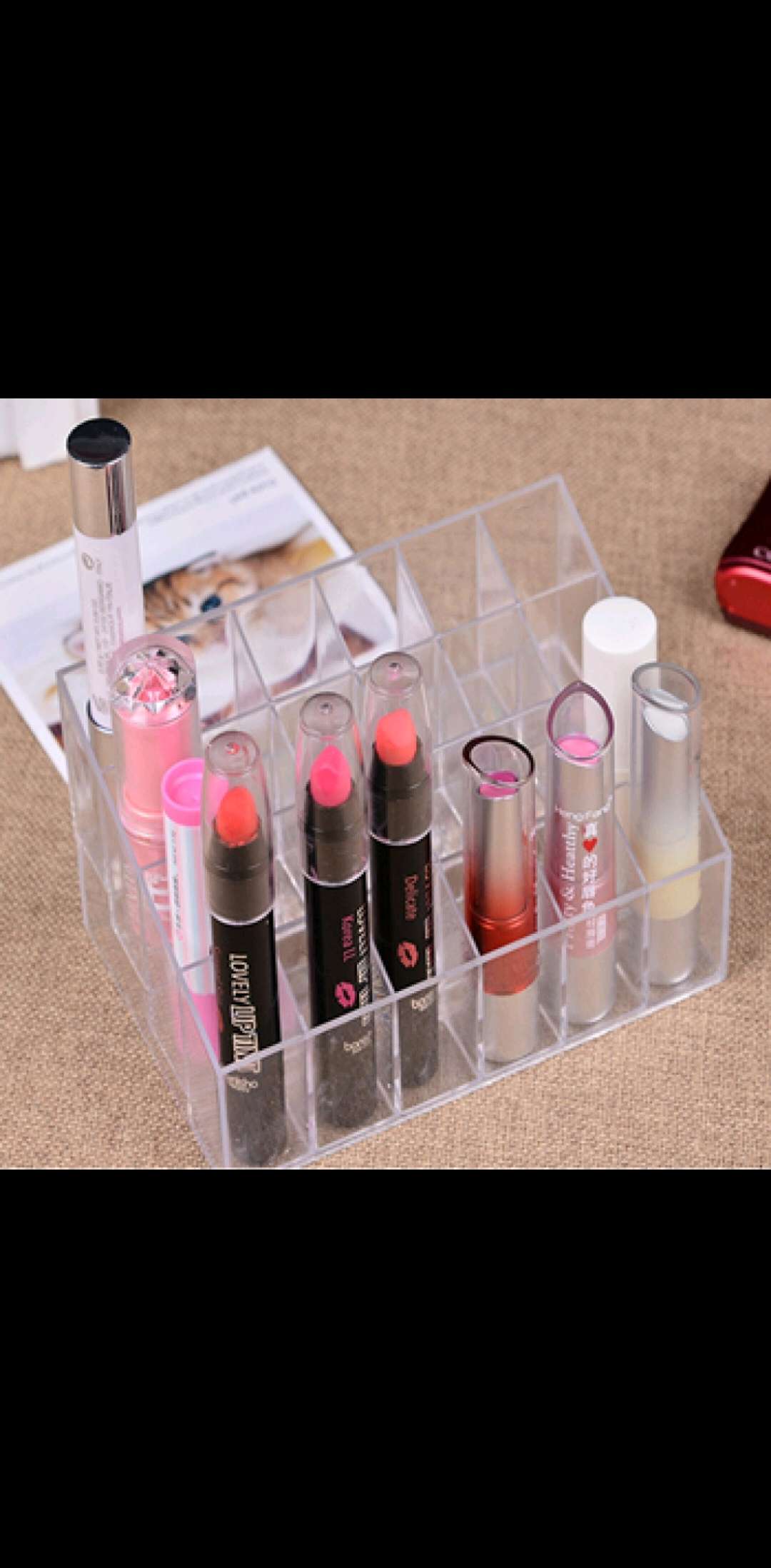 Table top storage box transparent plastic cosmetics 24 color makeup lipstick shelf manufacturers wholesale thumbnail