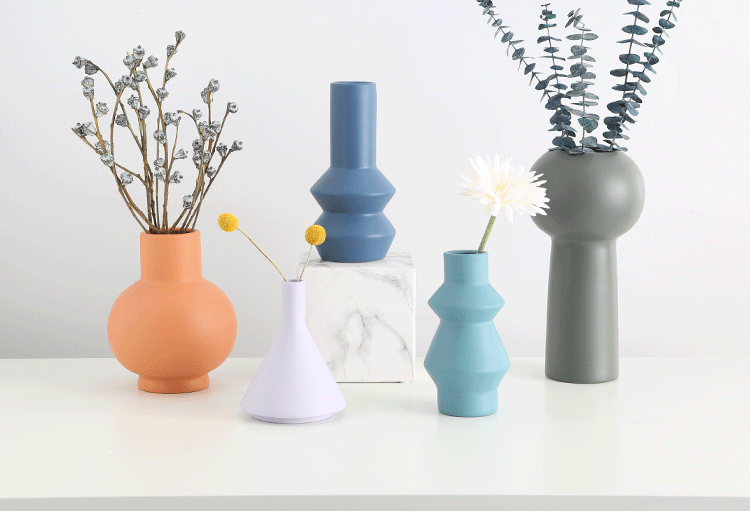 北欧风陶瓷花瓶 莫兰迪色系样板房客厅餐桌摆设家居工艺装饰品