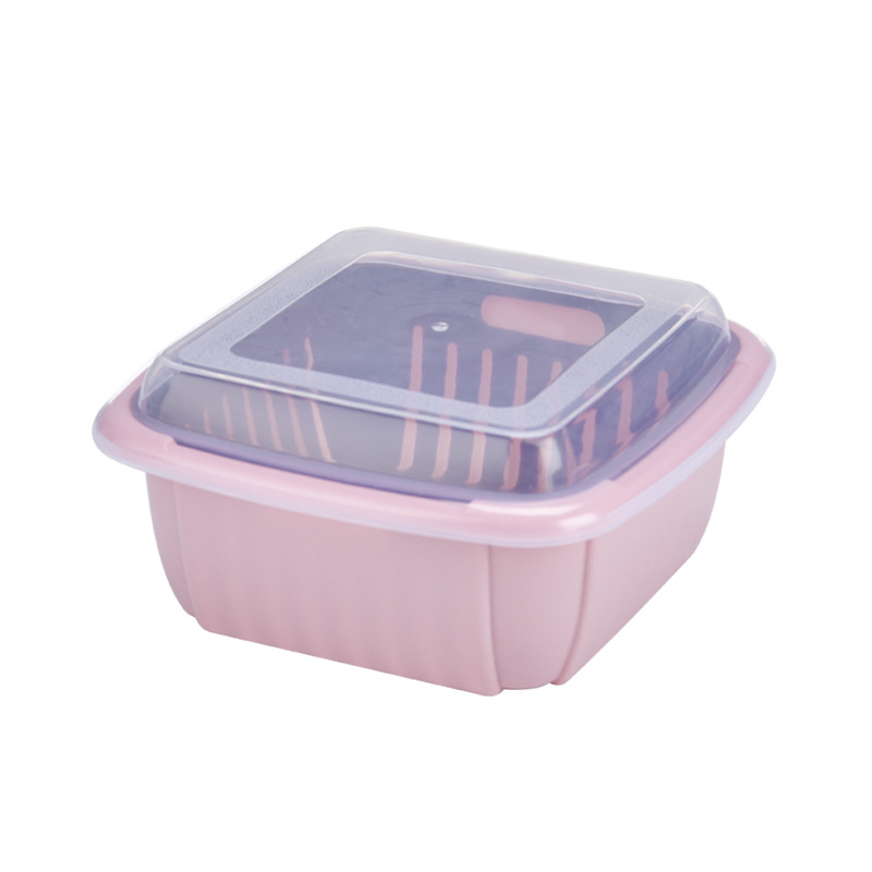 冰箱沥水篮双层家用厨房蔬菜水果带盖收纳篮塑料大号多功能收纳筐细节图