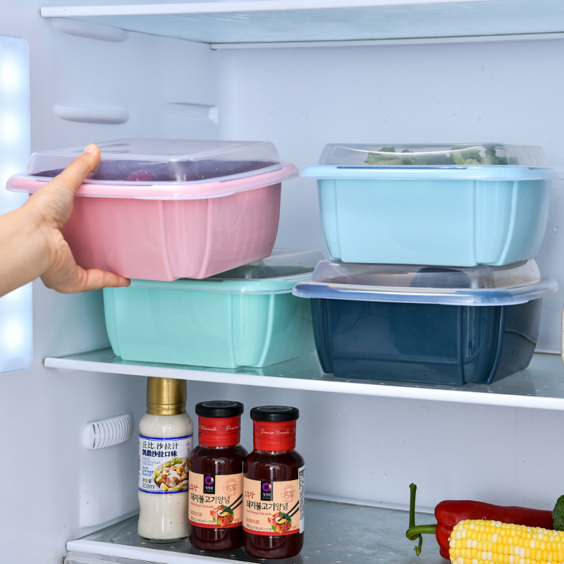 冰箱沥水篮双层家用厨房蔬菜水果带盖收纳篮塑料大号多功能收纳筐产品图