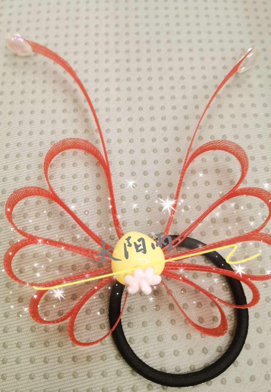 Elastic yarn net factory direct selling wedding hat head flower fishbone handicraft accessories flower pendant Specification drawing