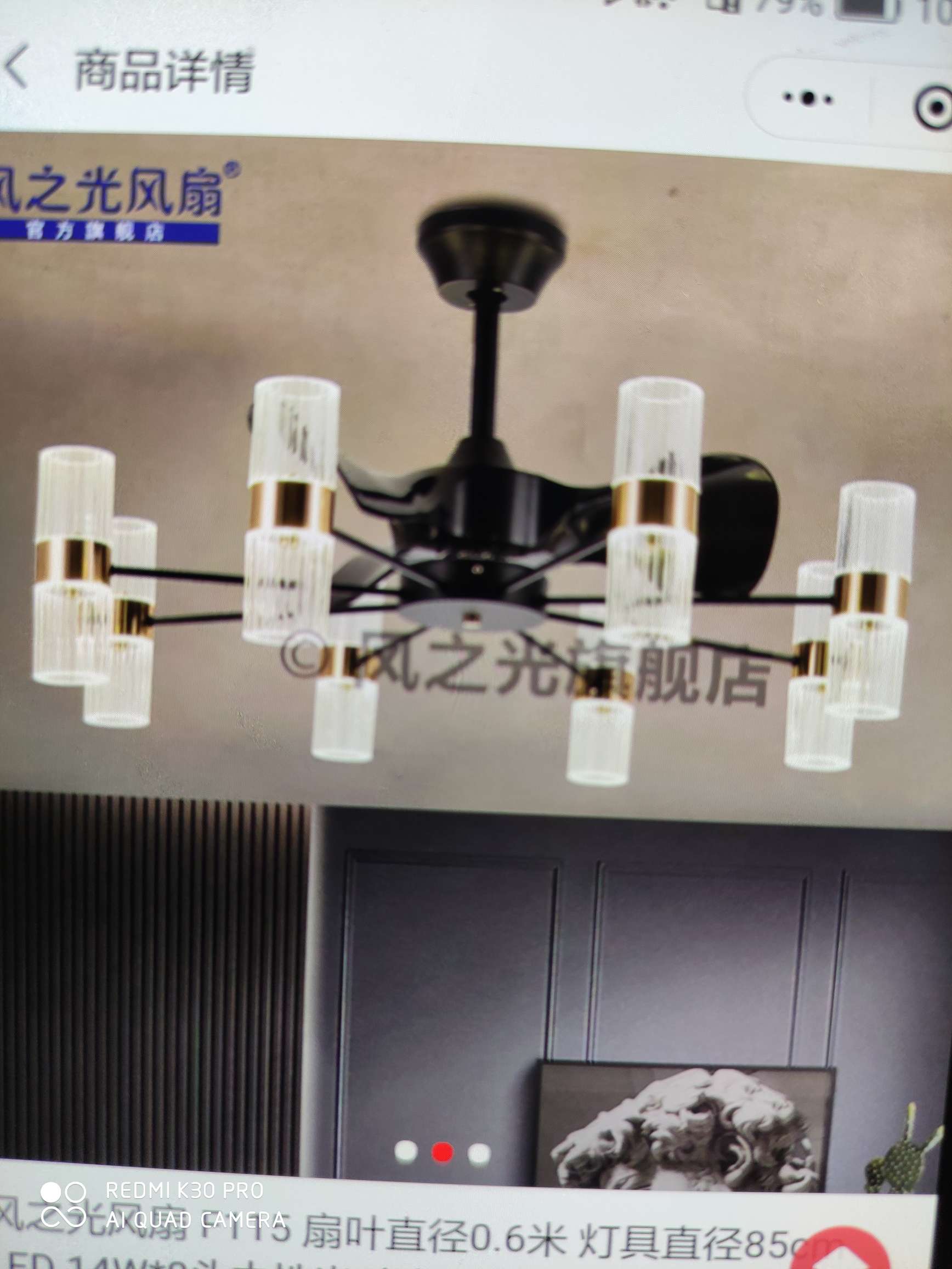 风之光风扇F115扇叶直经0.6米，灯貝直经85CmLED14w8头中性光细节图