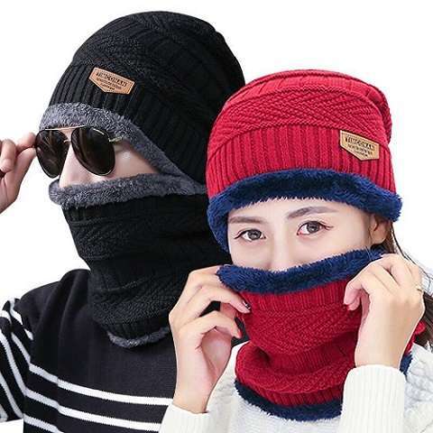 [Hat + neck] Hat in winter for both men and women plus fleece thick warm neck cover cycling windproof hat thumbnail
