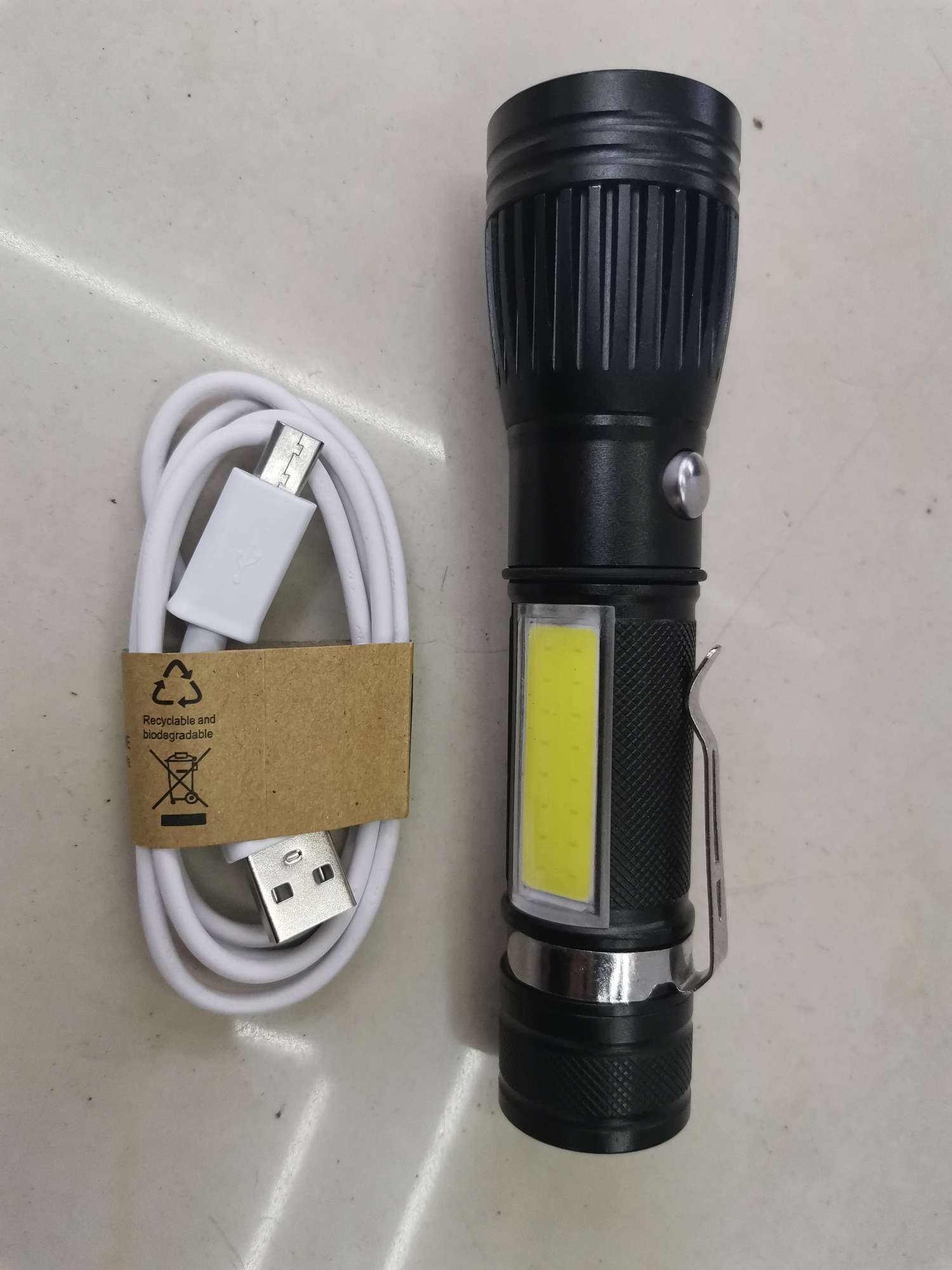 伸拉调焦侧灯设计（COB）可卸电池铝合金多功能强光手电筒细节图