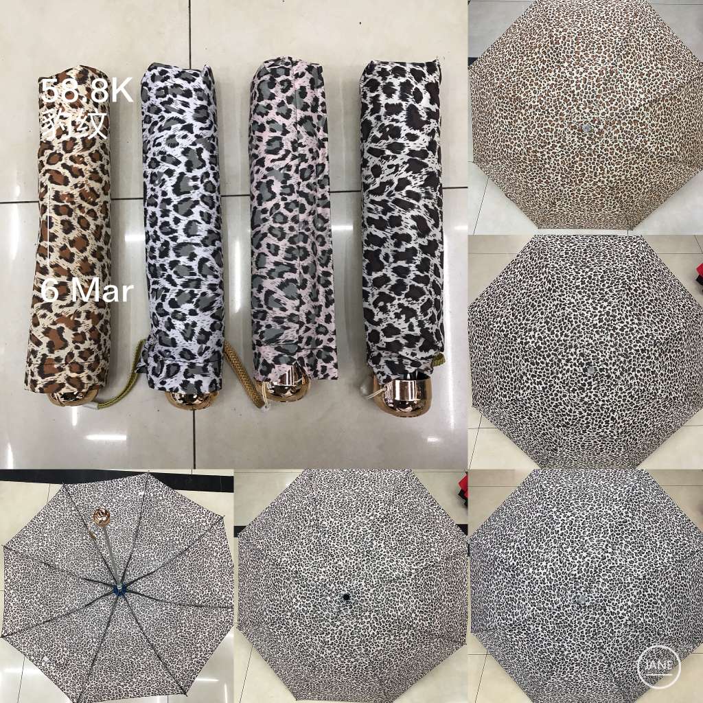 Leopardo estampado triple plegable cerrado paraguas paraguas soleado paraguas solar protección uv