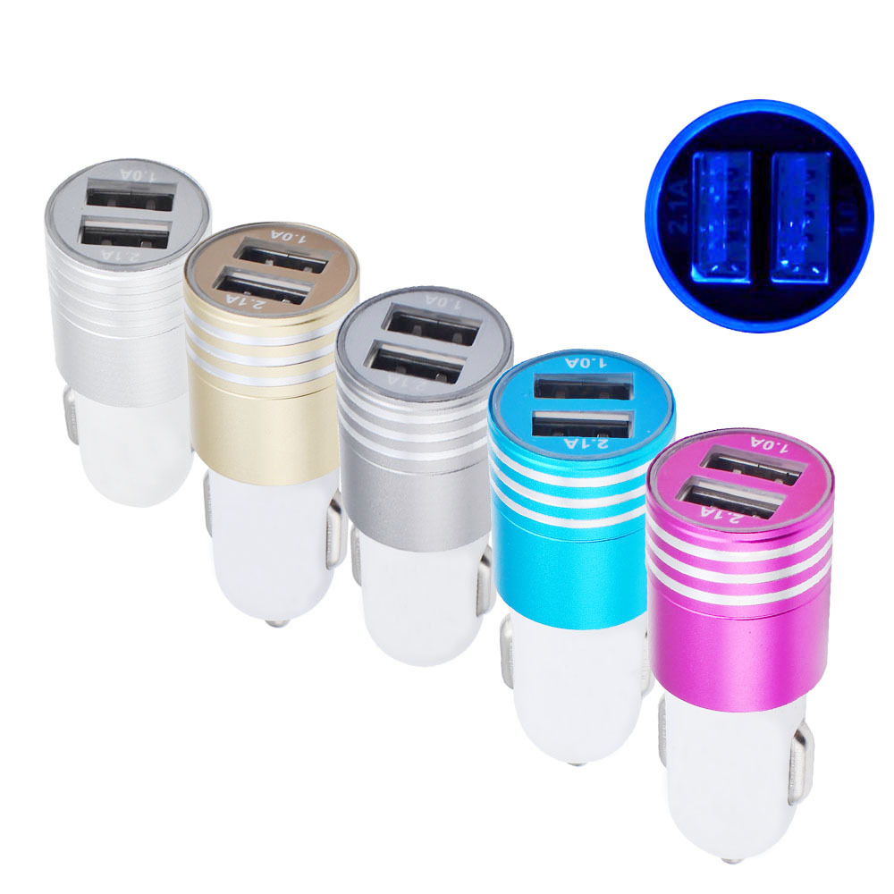 Dual USB car charger luminous new small gun car charger multi-purpose car quick charger 2.1a