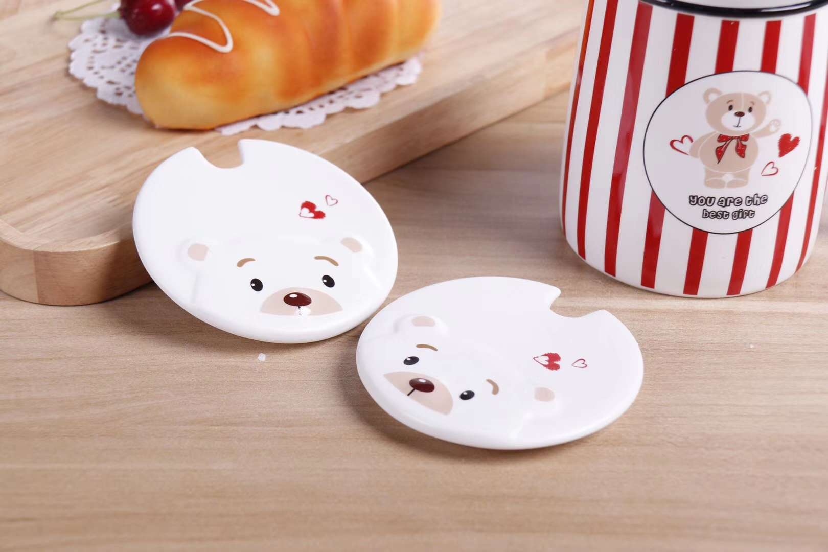 HY934 400ml Cute Bear Cartoon doll, Bear Ceramic Cup Matte Glazed Ceramic cup, Stainless steel spoon, Bear Ceramic Lid 8 Specification image