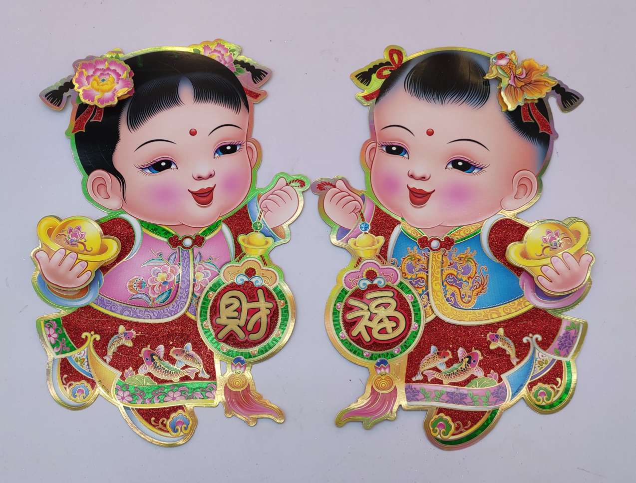 Three-dimensional gold powder flocking cartoon golden boy and jade girl