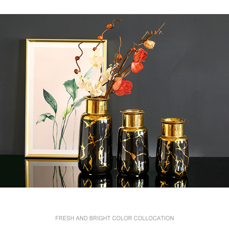 欧式电镀黑色金口三件套陶瓷花瓶样板房花店客厅装饰品工艺品摆件 https://m.1688.com/offer/6060