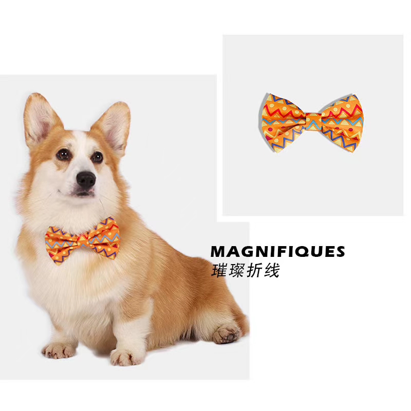 Hand-painted pattern bow tie, imported material is not sticky hair, rich color, each is very beautiful fashion pet bow tie with Japanese buckle behind, you can wear directly, super convenient! undefined