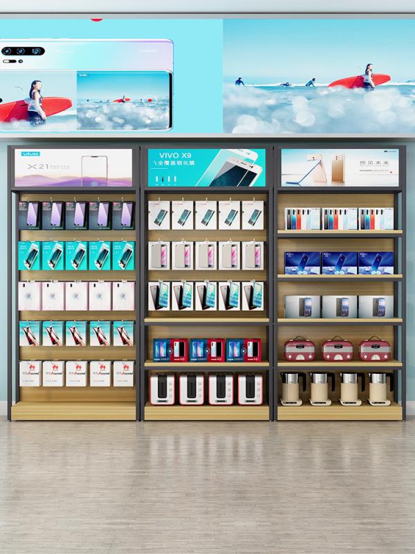 Iron Wood Layer Plate With Backplane Can Be Equipped With Hook Bottom Cabinet Light Box Steel And Wood Shelves 120*40*200*5 Layer Hook Shelves, Display Shelves, Convenience Store Shelves undefined