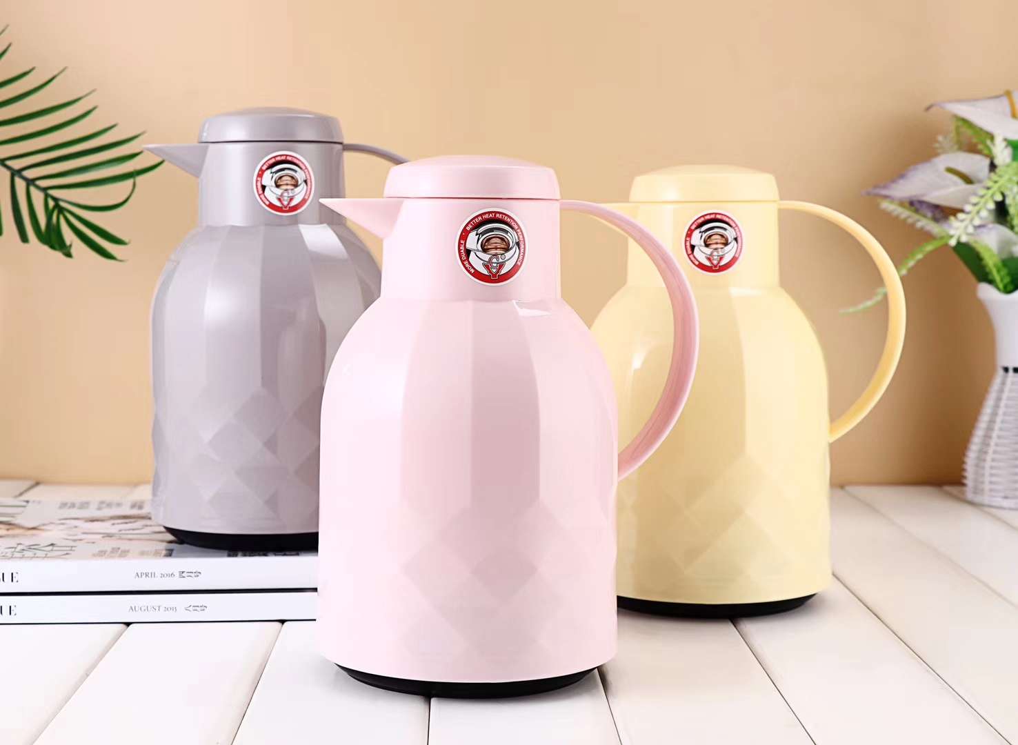 YC-37100 1000ml asbestos-free red liner glass inner liner thermos flask, thermos flask, coffee pot press type details Picture