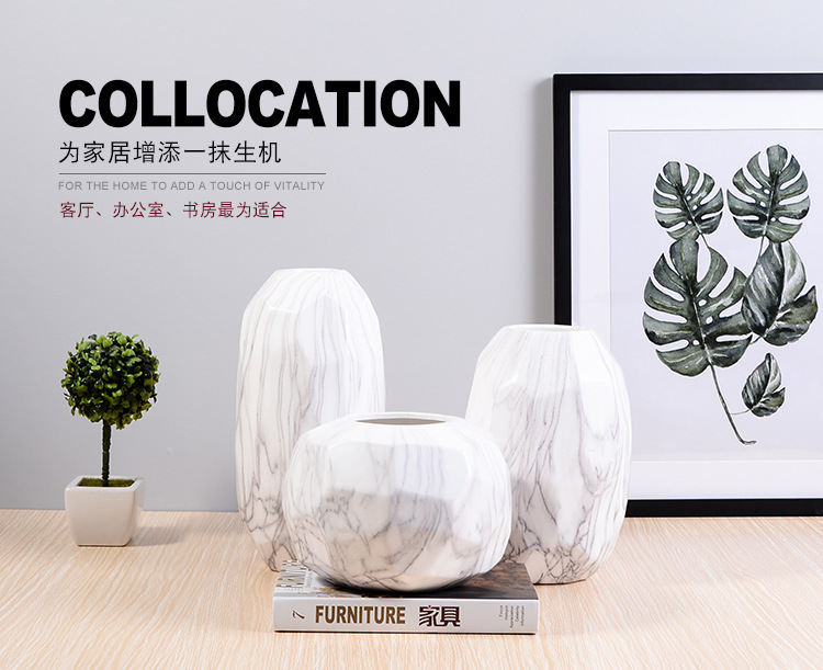 大理石纹花瓶陶瓷摆件创意花瓶摆件北欧家居装饰陶瓷花瓶摆件批发 https://m.1688.com/offer/5568产品图