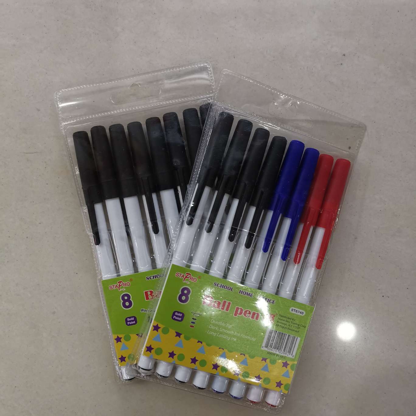 Simple ballpoint pens, in red, blue and black