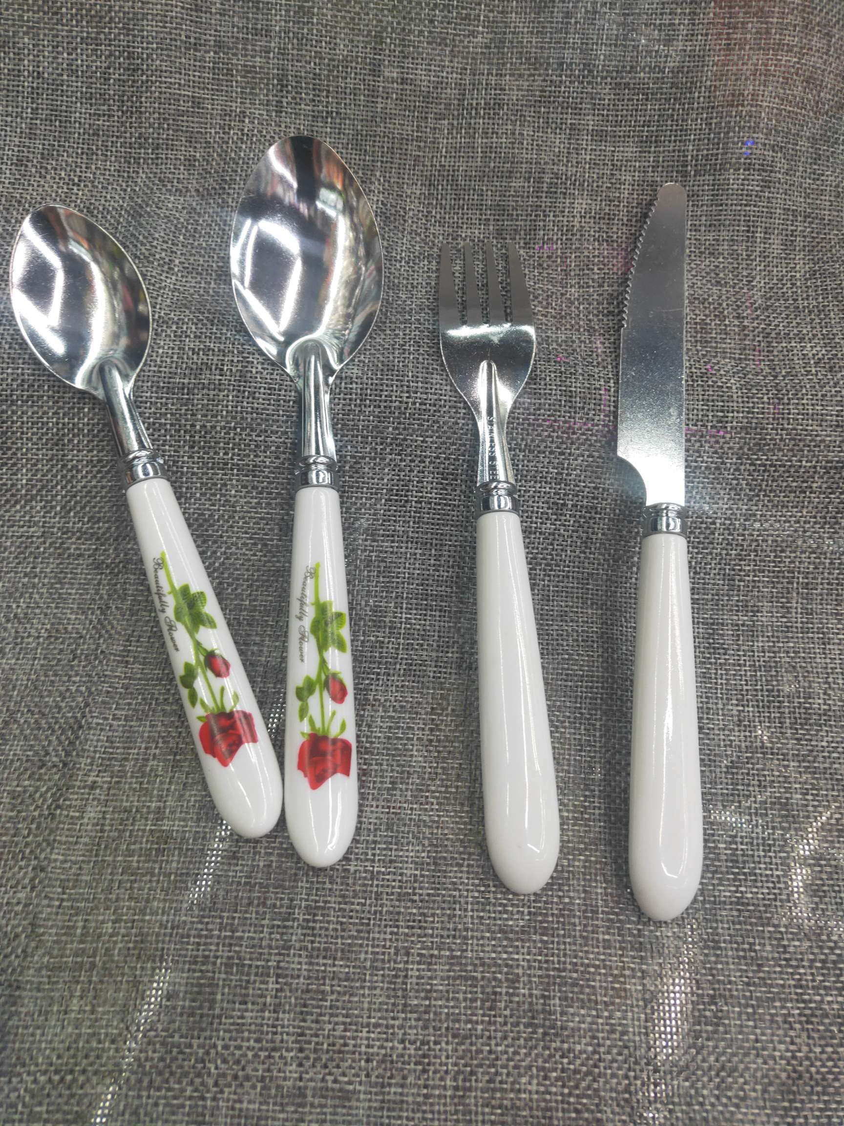 Imitation Porcelain Handle Knife, Fork And Spoon Set Stainless Steel Thickened Steak Western-Style Knife, Fork And Spoon Set Four Sets Item Picture