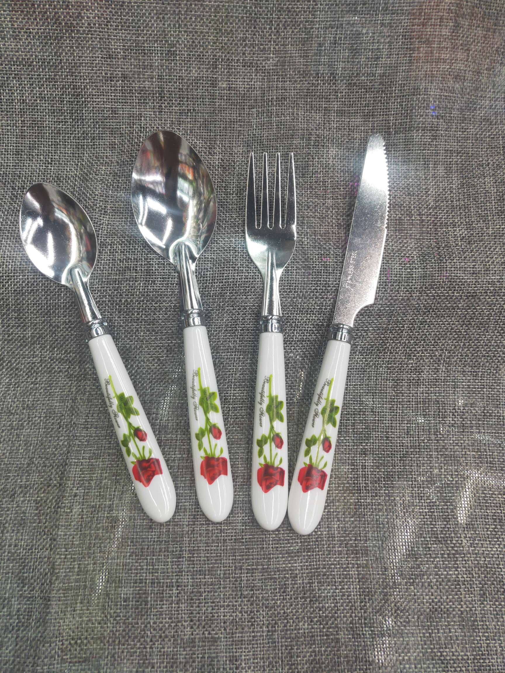 Imitation Porcelain Handle Knife, Fork And Spoon Set Stainless Steel Thickened Steak Western-Style Knife, Fork And Spoon Set Four Sets undefined