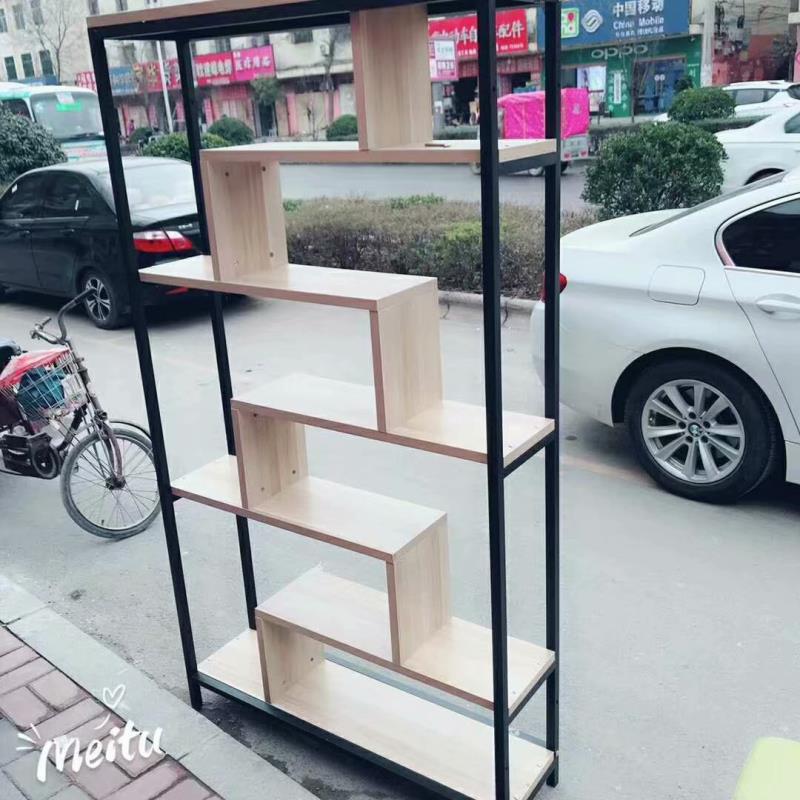 Iron Wood Layer Plate With Backplane Can Be Equipped With Hook Bottom Cabinet Light Box Steel And Wood Shelves 120*40*200*5 Layer Hook Shelves, Display Shelves, Convenience Store Shelves undefined