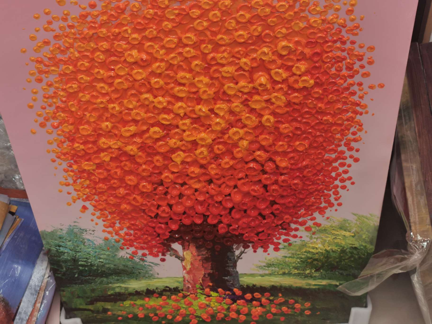 复古装饰画复古简约贴挂画树橘色