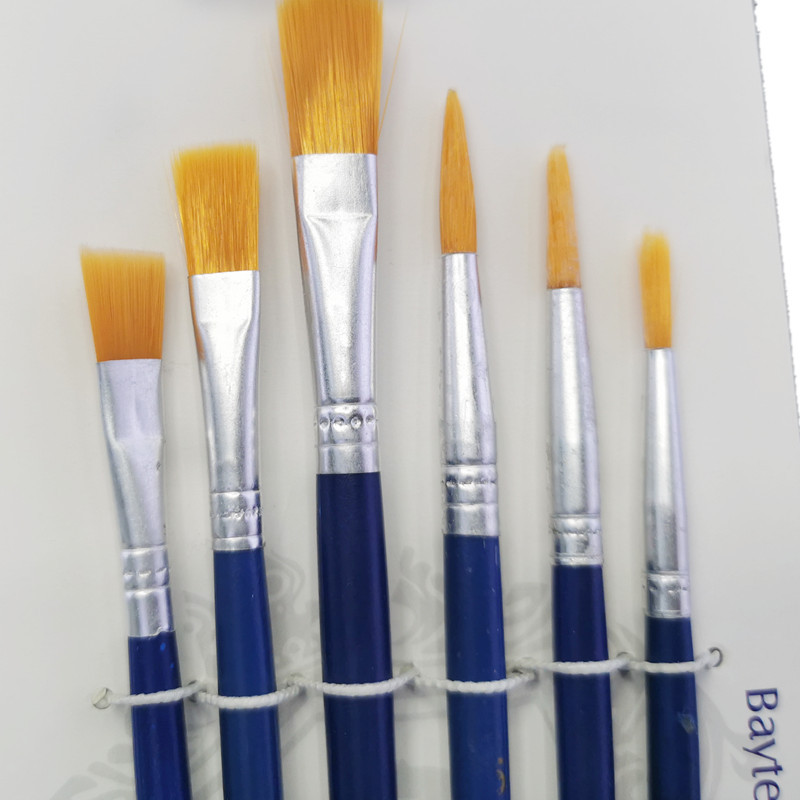 厂家直销 6支塑料蓝杆尼龙画笔 勾线笔油画水彩水粉丙烯画笔 批发产品图