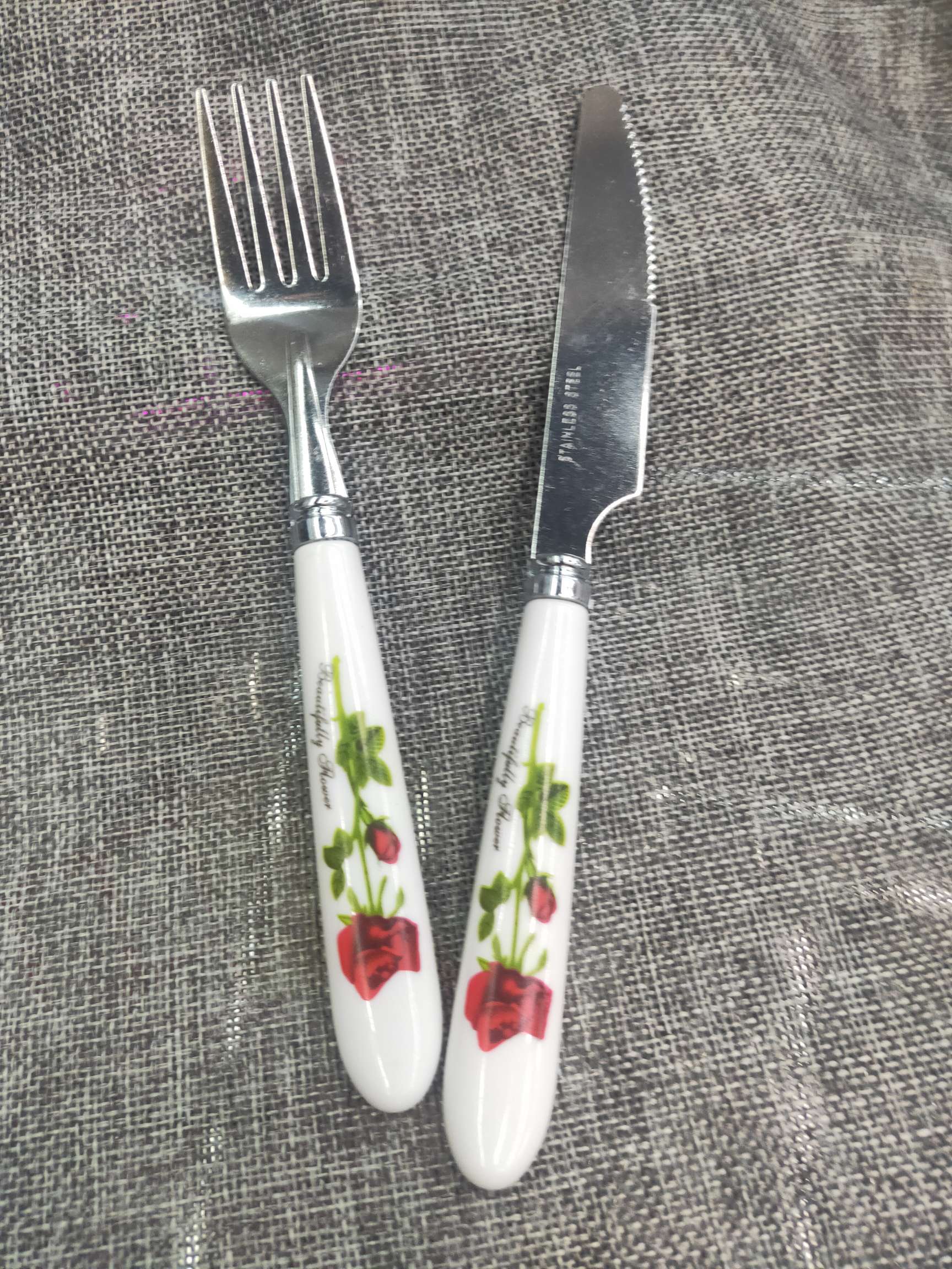 Imitation Porcelain Handle Knife, Fork And Spoon Set Stainless Steel Thickened Steak Western-Style Knife, Fork And Spoon Set Four Sets undefined