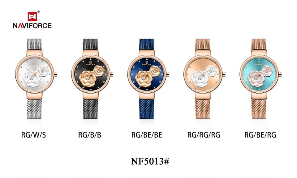 NAVIFORCE Lingxiang Stainless Steel Mesh strap three-dimensional rose dial Women's Waterproof Watch Specification image