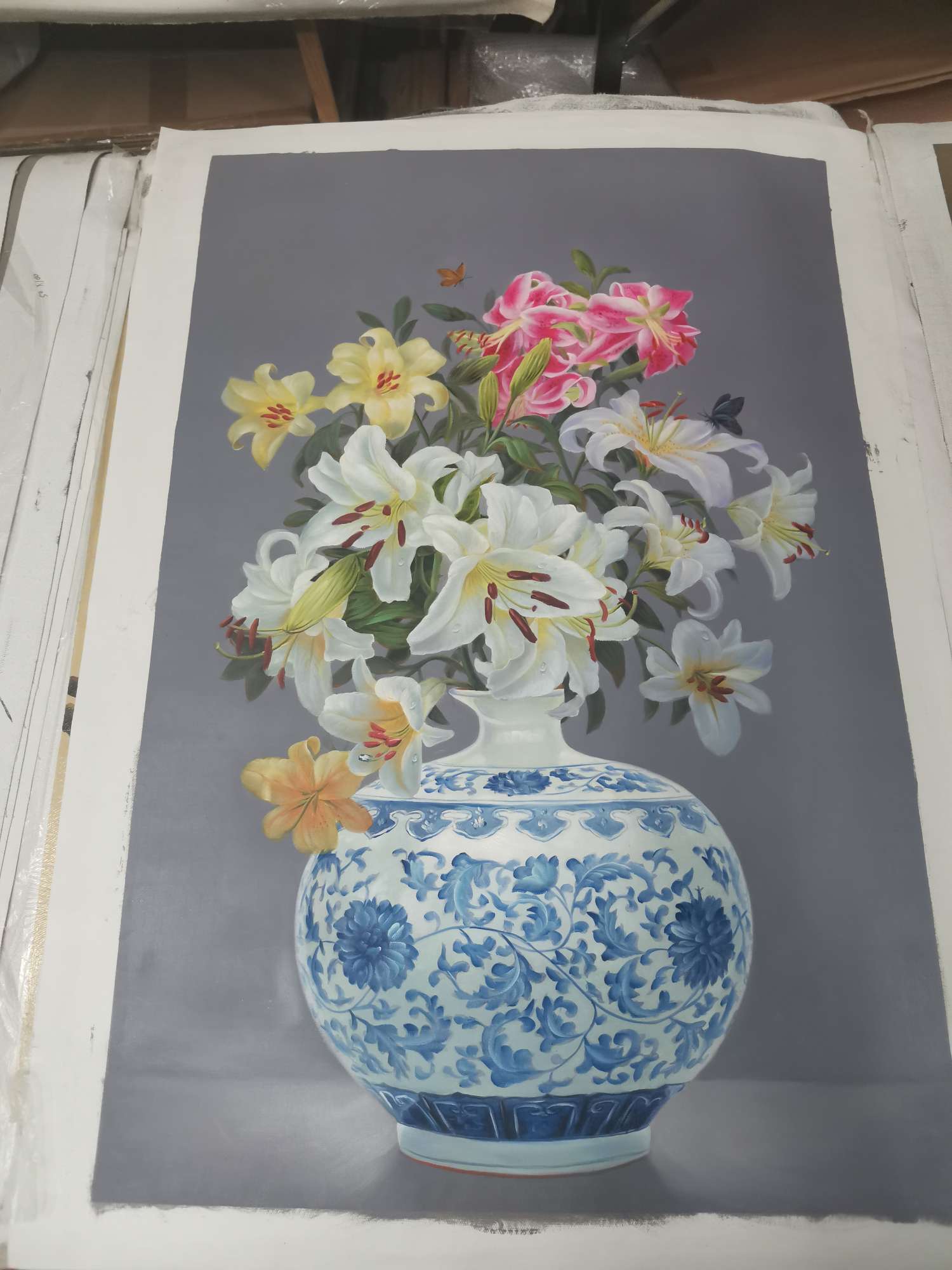 彩度手绘欧式卉玄关餐厅油画竖版挂画客厅过道背景墙装饰好看 高雅