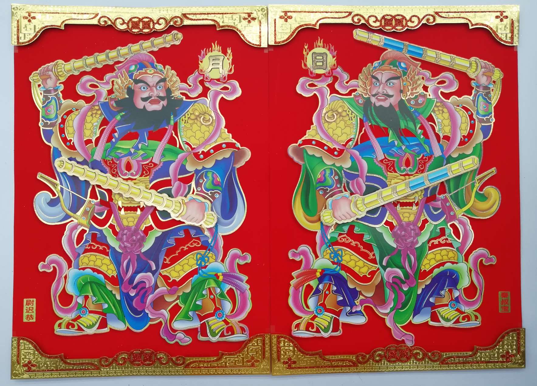 Paper product with flocking gold foil three-dimensional door god Double whip XL