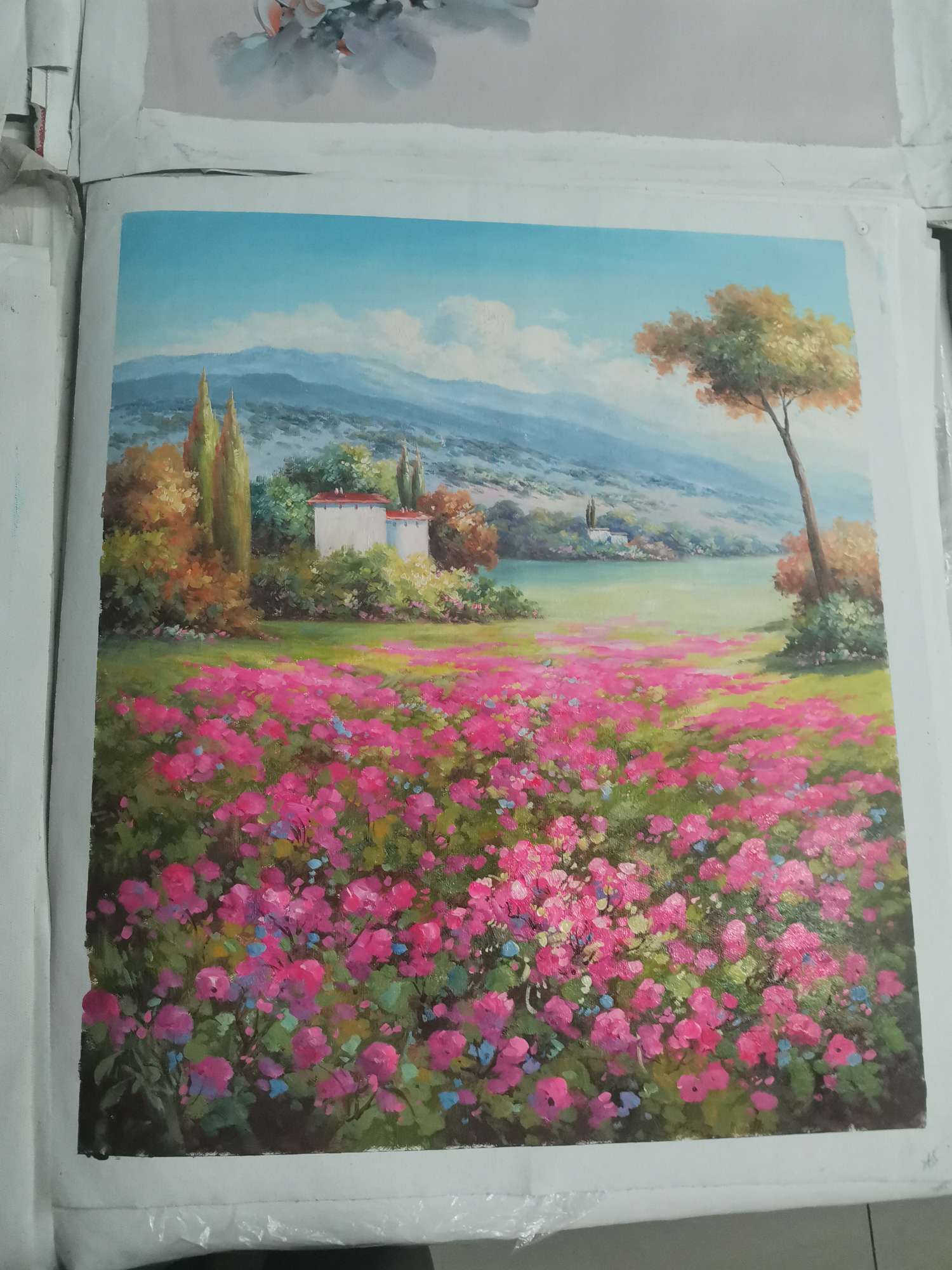 彩度手绘欧卉玄关餐厅油画竖版挂画客厅过道背景墙装饰